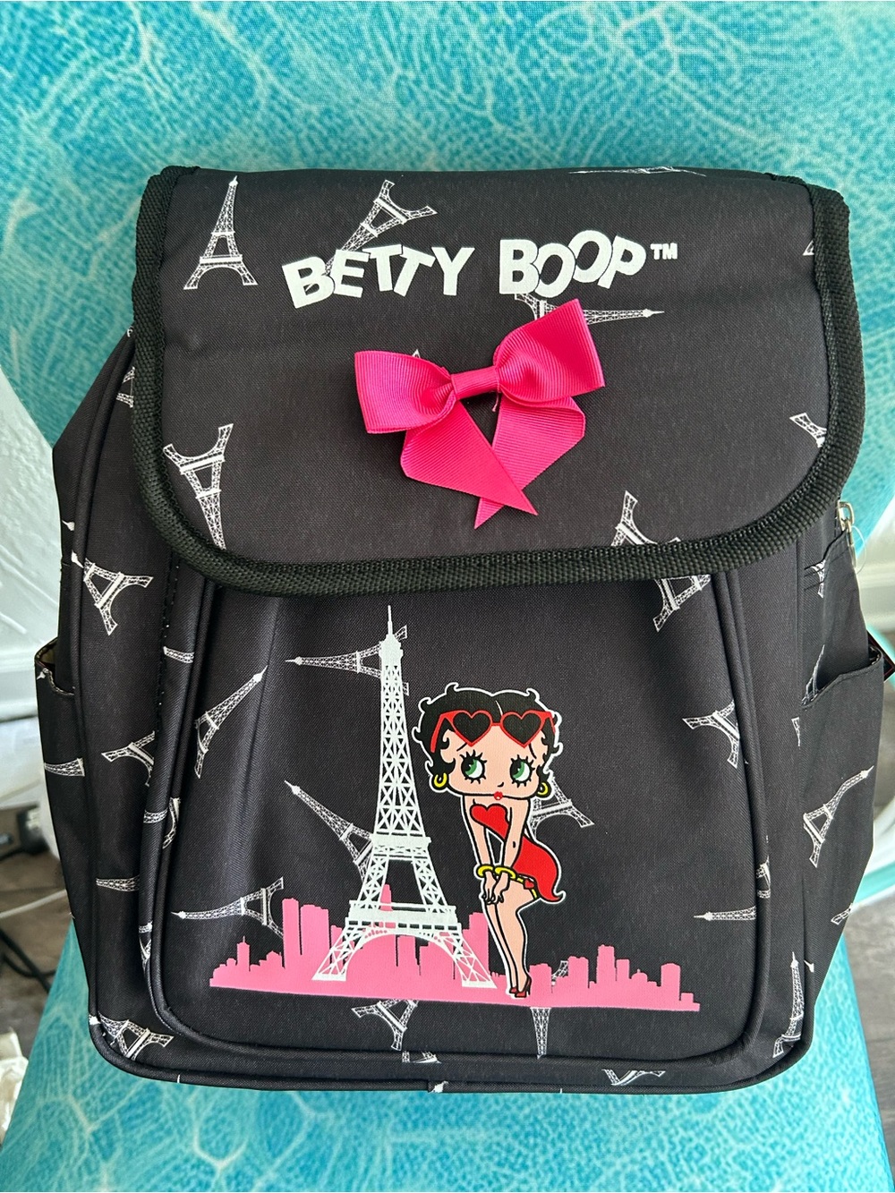 Betty Boop Black Eiffel Tower France 12x15 Backpack NWT